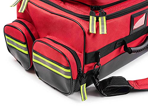 Scherber Fully-Stocked Premium First Responder Bag | HSA/FSA Approved | Large Pro EMT/EMS Trauma, Bleeding & Oxygen Medical Kit | CAT Tourniquet, HyFin Chest Seal & 250+ First Aid Supplies (Red) - color: Red