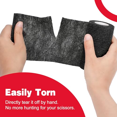 AZEN 9 Pack Self Adhesive Bandage Wrap, 4" X 5 Yards Elastic Cohesive Bandage Wrap, Color Athletic Tape, Tattoo Grip Tape Wrap, Vet Wrap, Ankle Tape - color: Black, size: 4IN - 9Pack