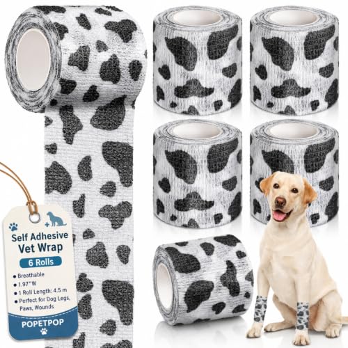 POPETPOP 6 Rolls Self Adhesive Bandage Wrap for Dogs Cats Rabbits Breathable Vet Wrap Dirt-Resistant Elastic Cloth for Paw Protection Wound Care Outdoor Activity 1.96In Rolls