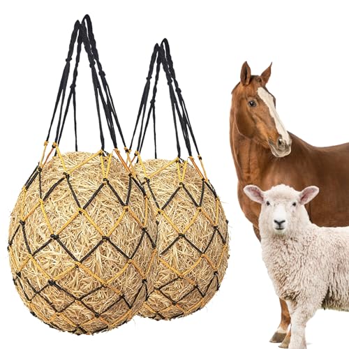 2 Pcs Slow Feed Hay Net for Horses, 34 Inch Hay Bags, Black | ﻿ For Horses/Sheep/Goat, Regulate Feeding Hanging Hay Nets for Horses Stable,Trailer,Stall Paddock (Black) - size: Black