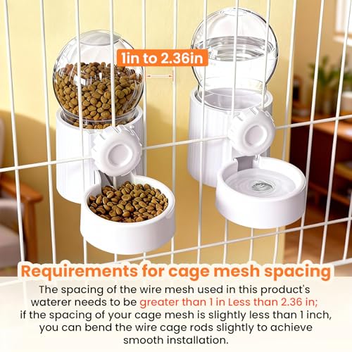 38oz Rabbit Water Dispenser and Feeder Set (White) | Large Hanging Automatic Food Water Dispenser, for Bunny Guinea Pig Chinchilla Ferret Cage Accessories - color: White