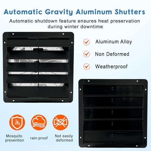 Garvee 20 In Shutter Exhaust Fan, Wall Mounted Shutter Exhaust Fan Aluminum, 3500 CFM High Speed Louvered Vent Fan with Automatic Shutter for Garage, Attic, Workshop, Greenhouse - size: 20 In