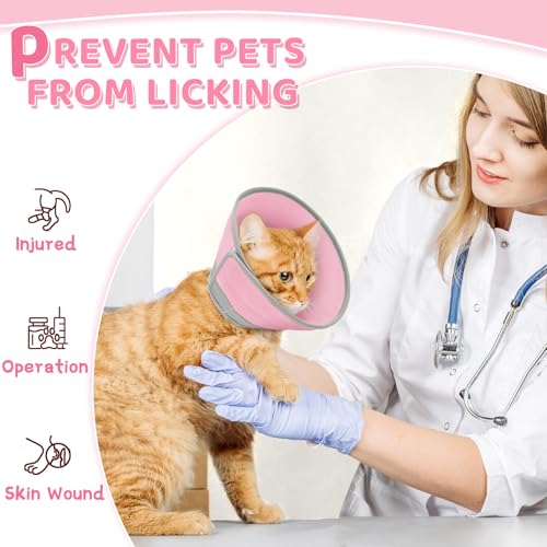 Cat Cone Collar Soft to Stop Licking, Adjustable, Foldable Lightweight Kitten Cones After Surgery Recovery for Cats & Kittens, Cat Cone Alternative, Easy Eating (Solid Pink, L) - color: Solid Pink, size: L