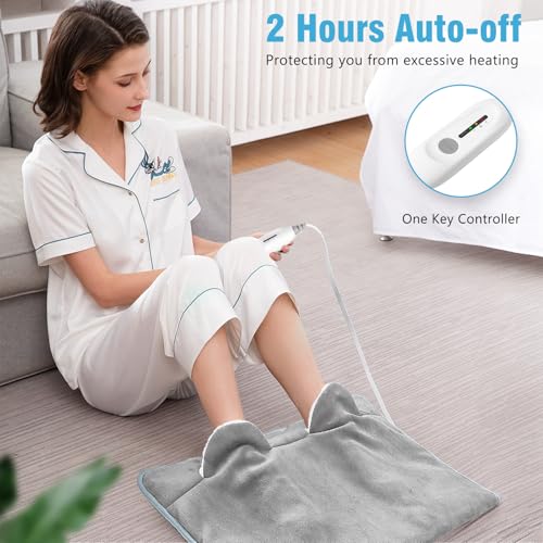 Electric Heated Foot Warmer Soft Flannel Foot Heater with 2h Auto Off & 3 Heat Levels Full Body Use Heating Pad for Feet, Abdomen, Cramps, Pain Relief Pocket Design 16" x 22" Grey - color: Grey