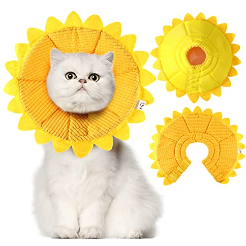 Sunflower Cat Recovery Cone Collar Soft Adjustable Elizabethan Cone,Medium - size: Medium