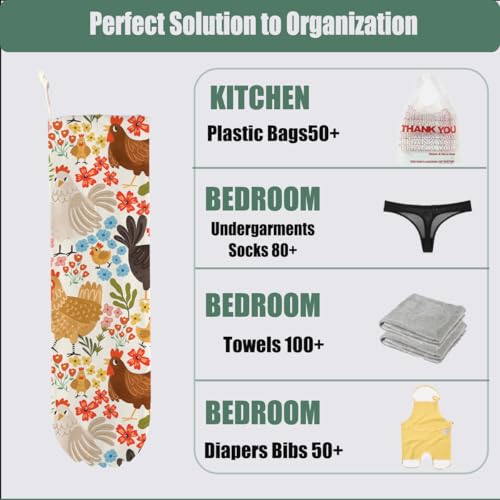 Chicken Plastic Bag Holder, Flower Wall Mount Grocery Bag Holder | Plastic Storage bag, Pull Rope Free Adjustment, Plastic Bag Holders for Grocery Bags, Plastic Bag Dispenser for Home Kitchen - color: multicolour 0485