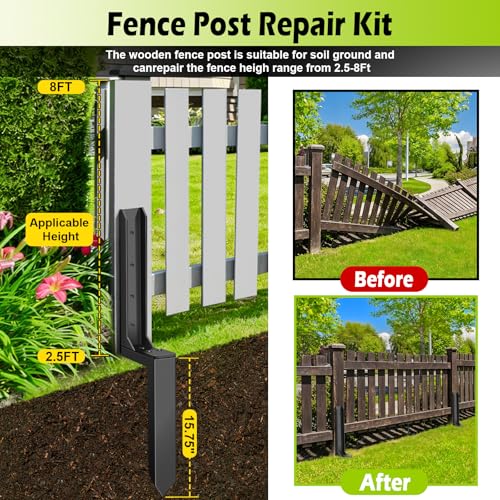 4 Pcs Fence Post Repair, Heavy Duty Fence Post Anchor Ground Stakes for Repair Tilted, Broken Wood Fence Post with Install Accessories (Special Edition) - style: 4 pcs Special Edition