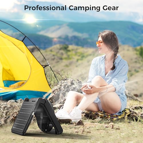 PANERGY Portable Fan with LED Light, 10000mAH battery powered for Camping Outdoor Car RV Window, Black