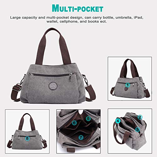 Hobo Handbags Canvas Crossbody Bags for Women | Multi Compartment, Triple Zip Pockets, Lightweight Medium Tote Sacthcel, for Travel Commute Going Out Everyday Use - color: Beige - Medium