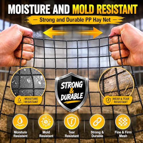 5x5 ft Round Bale Hay Net for Horses & Goats, 1.5" Holes Slow Feeder Hay Nets with Hay Net Repair Tool - size: 5*5*5 FT