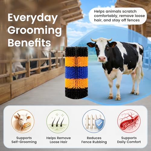 2PCS Livestock Scratching Brush for Goat, Heavy-Duty Post Grooming and Massage Scratch Brushes for Cow Donkey Goats Horse Sheep, with 8 Screws for Back Itch Relief & Keep Cleaning, 17" x 7.9" - size: 2 Pack
