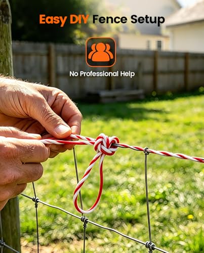 Electric Fence Polywire Kit, 200m/656FT with 50 Insulators & Tool | 6 Stainless Steel Conductors, Weather-Resistant Materials, Fast Fence Setup for Farms, Pastures & Gardens - size: 656ft/200m