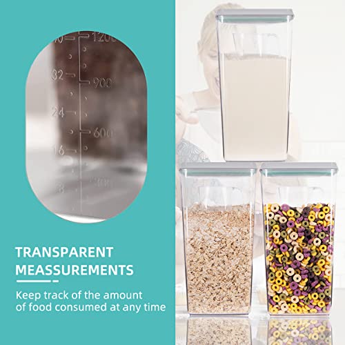 Airtight Pop Cereal Container, 3300ml Each Large Cereal Containers with Scoops Food Storage Canister Dispenser Perfect For Cereal Flour Spaghetti Rice Kitchen Organizing 3.5qt - color: 3300ml*3