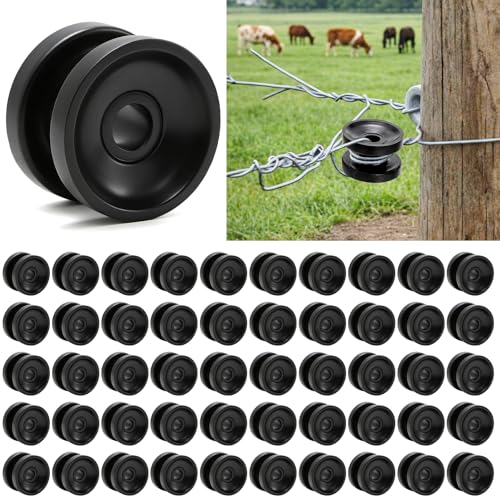 50 Pack Corner Post Electric Fence Insulators, Durable | Black Circular Ring Farm Fence Polywire Insulator, Plastic Donut Corner Polyrope Insulators for Post Wire Fence