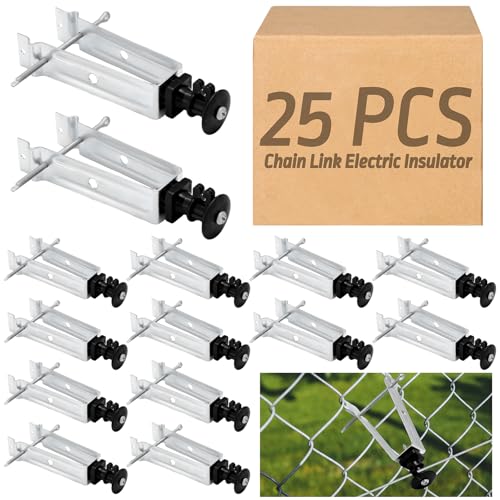 Tondiamo Chain Link Insulator Electric Fence Stainless Steel Insulator T Post Extender Wire Holders for Chain Link and Studded T & U-Posts Tubing(Black,25 Pcs) - color: Black