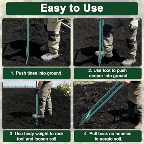 Broad Fork Garden Tool, 5 Tines Heavy-Duty U-Shaped Hand Tiller | 55 Inch Detachable Ergonomic Broadfork for Digging, Cultivating & Loosening Soil, Gardening & Farming