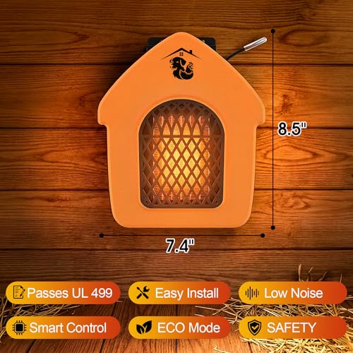 600W Outdoor Dog House Heater with Thermostat, 24-Hour Timer, 9.84ft Anti-Chew Cord, Overheat Protection, UL 499 & CSA C22.2 Certified, ECO Mode – Safe Pet Warmer for Chicken Coops & Kennels