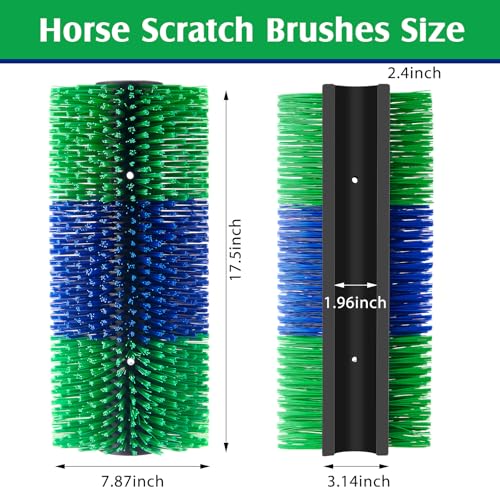 1 Pack Livestock Scratching Brush, Blue and Green | Animal Scratcher, Itch Relief Grooming, Horse Goat Cow Scratcher, Fence Post Mounting, Durable Bristles, Farm Livestock Care - color: Blue and Green