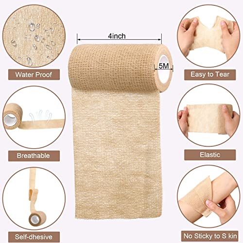 Treela 36 Pcs Self Adherent Bandage 4" X 5 Yard Wrap Breathable | Cohesive Bandage Elastic Adhesive Tape for Stretch Athletic Sports Wrist Ankle - color: Nude, size: 4" X 5 Yard