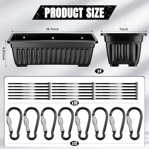 4 Pack 12 Quart Large Feed Trough Goat Horse Feeders Plastic Hanging Feeder with Clips and Nylon Cable Tie Water Trough Supplies Dog Horse Hog Pig Livestock Poultry for Large Animal Black