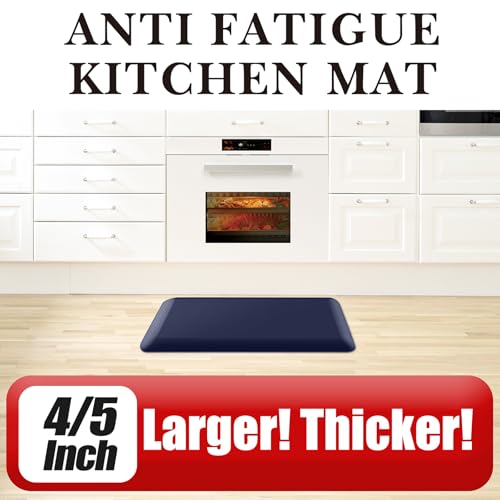 4/5 Inch Thick Kitchen Mat - Cushioned Anti Fatigue Mats for Kitchen Floor - Easy to Clean, Waterproof, Non-Slip Kitchen Rug for Sink, Office, Kitchen (20''x32'' Blue) | Easy to Clean, Water Resistant, Non-Slip Thicker Rug, Standing Desk Mat for Sink, Off