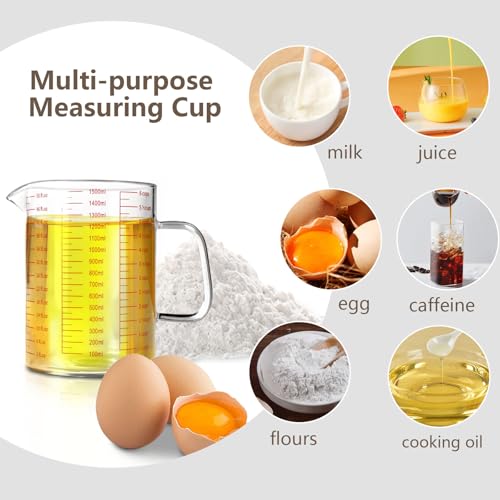 WhiteRhino Glass Measuring Cup,6Cup/1500ml/50oz Liquid Measuring Cups, Measuring Cup With Handle and V-Shaped Spout, Glass Beaker with Three Scales (OZ, Cup, ML), Dishwasher/Freezer/Microwave Safe - color: 6 Cup / 1500ml / 50oz - Glass