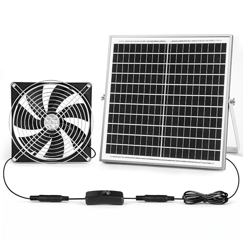 7.1" Large Airflow Solar Powered Greenhouse Fan, 25W Vent Exhaust Intake Solar Fan for Chicken Coop, Waterproof Outdoor Solar Fans, 16.5 ft Long Cord for Dog House, Shed, Cabin