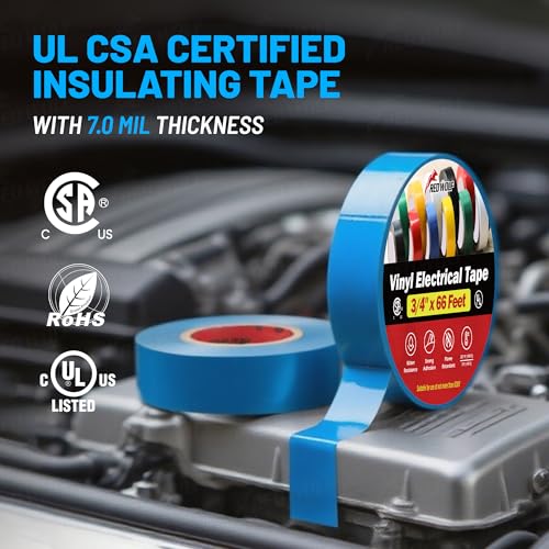 RED WOLF 10 Pack Blue Electrical Tape 3/4 Inch x 66 Ft Industrial Grade UL/CSA Listed 7 Mil Thick Flame Retardant High Temp Waterproof Electrical PVC Tape Electric Super Vinyl Rated 600V - color: Blue
