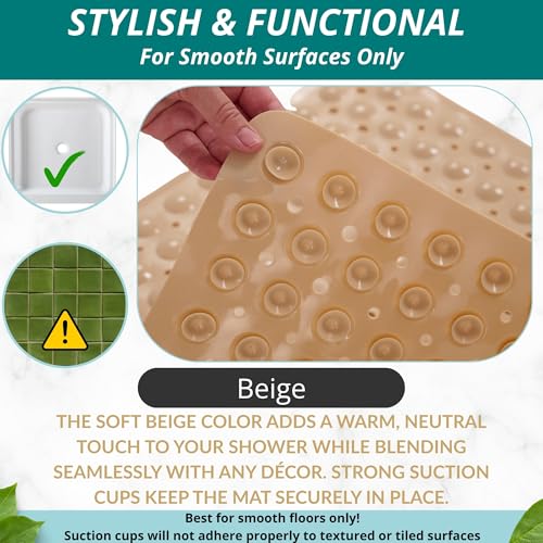 ENKOSI 21 x 21 inch Square Non-Slip Shower Mat – Anti-Slip Shower Mats for Inside Shower – Secure Grip for Shower Stall Floors – Quick-Dry with Drain Holes (21x21 Beige) - color: Beige