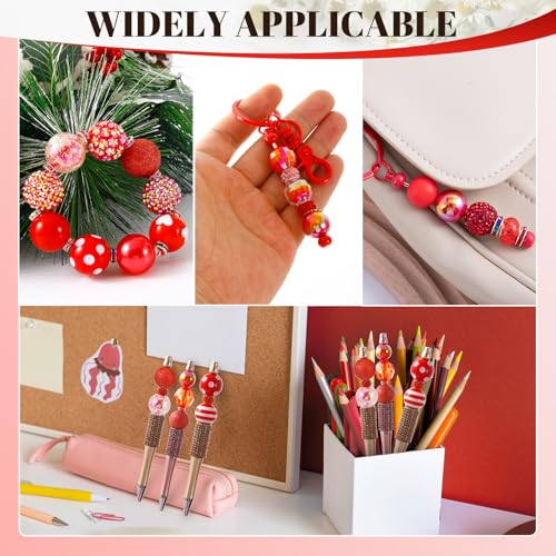 112 Pcs Red Bubblegum Beads for Pens, Spacer Beads | 28 Pcs Pen Beads 14 Styles, 84 Pcs Spacer Beads, Colorful Rhinestone Bead for Jewelry Making,Valentine's Day, Xmas Gifts - color: Red