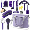 Abbylike 15 Pieces Horse Grooming Kit with Organizer Tote Bag Tack Room Supplies Horse Brush Sets Care Equine Cleaning Kit Shedding Grooming Massaging Tools(Purple and Grey) - color: Purple and Grey