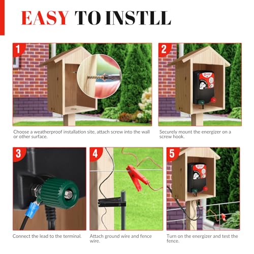 Electric Fence, 2-Mile/ 8 Acres Electric Fence Charger for Preventing to Prevent Bears, Raccoons, Skunks Intruding, Electric Fence Energizer Output Voltage 5000 v 0.12 Joule