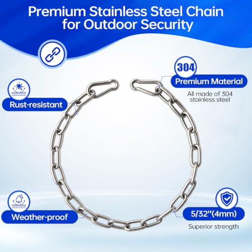 2 Pack Stainless Steel Gate Chain Lock, 5/32" x 28" Latch with Carabiners | Premium Gate Latch for Horse, Goat, Cattle, Pet & Outdoor Fence. Double End Carabiners for Secure & Easy Fasten