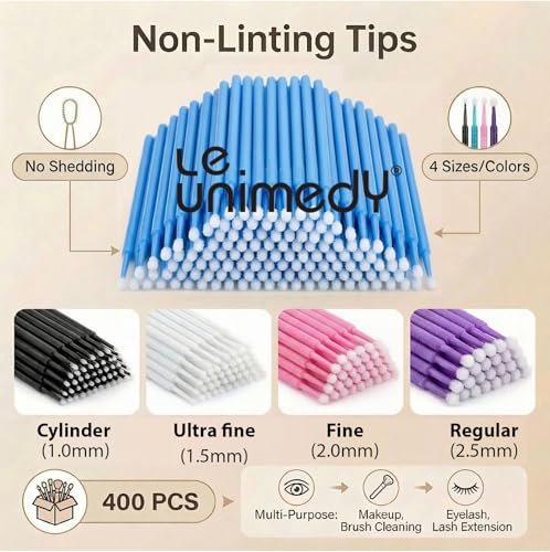 LE UNIMEDY 400PCS/Box Cotton Swabs, Disposable Micro Applicators Brush, Cosmetic Brush, Micro Swabs, Microswabs 2.5mm Blue - size: 2.5mm, Blue