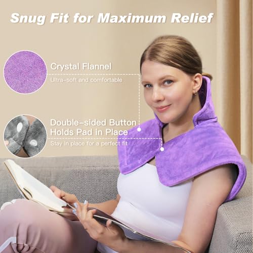 SEISSO Heating Pad for Neck Shoulders Back, Weighted Heated Wrap, Purple | Electric Heating Pads With 10 Heat Settings, 3 Timer Options, Auto-Off, Soft Wrap Design, Cozy Gift for Women Men Elderly - color: Purple