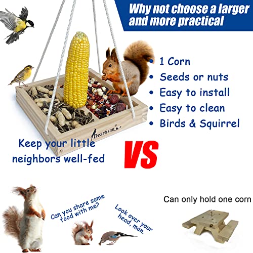 Platform Squirrel & Bird Feeders, Quality Cedar Made Wood Tray Garden Hanging Animal for Yard Outside Decoration Attrcting for Wild Birds