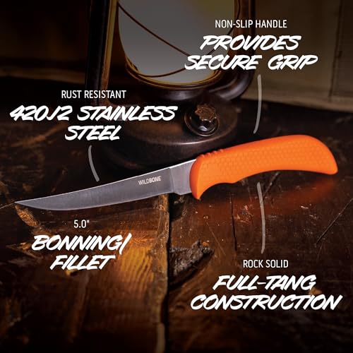 OUTDOOR EDGE 5" Wild Game Boning Knife - Fixed Blade for Processing Game and Fish with Rubberized Nonslip TPR Handle