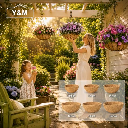 Y&M 4pcs 14 Inch Pre-Formed Round Coco Fiber Hanging Basket Liner,Coconut Replacement Liner - size: 4pcs 14in