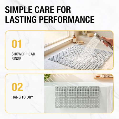HITSLAM Shower Mat Anti Slip, 24x24 Inch Cut to Fit No Odor Soft TPE Shower Stall Mat, Square Bath Mat with Suction Cups and Drain Holes, Soft on Feet, Grey - color: Grey