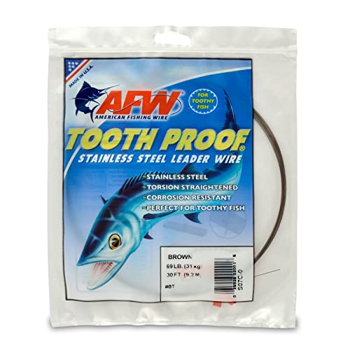 AFW Tooth Proof Fishing Line - Single Strand | High-Strength Stainless Steel Tooth Proof Fishing Line Single Strand Leader Wire Versatile Applications 360 lb test USA Made - color: Camo, style: #7, 69 Lb Test, 30 Ft