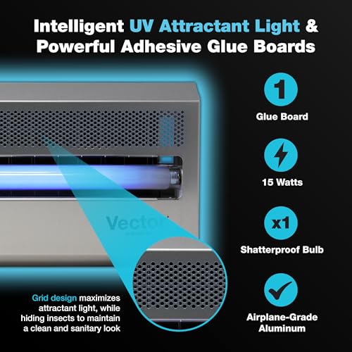 Catchmaster Vector 15 Silver Wall-Mounted UV Fly Light Trap - 800 sq. ft. Catch Zone, Fly Trap for Bar & Food Storage Areas and Retail & Office Spaces, Electric UV Lamp Insect & Mosquito Killer - style: 15W Silver