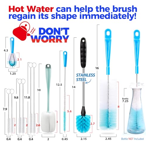 Holikme Bottle Brush Tube Cleaning Lab Set with Long Handle,Green | Straw Cleaner Brush for Cup Cleaner for Washing Narrow Neck Beer Wine Decanter Pipes Lids Sinks Cap Covers - color: Green