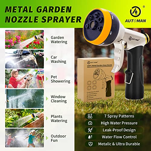 AUTOMAN Garden Hose Nozzles - High Pressure 100% Metal Hose Sprayer 2 Pack, Heavy Duty Garden Watering Nozzle Set, Powerful Garden Nozzle for Watering Plants, Window Cleaning,Washing Cars,Pets Bathing - style: 7 Patterns+4 Patterns
