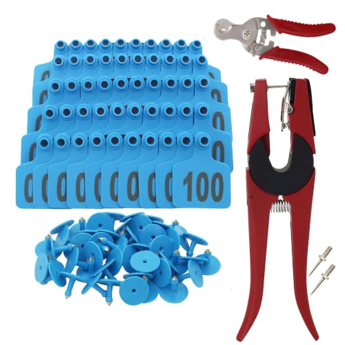 Cattle Ear Tags numberd 001-100 with Applicator Kit,Blue | Large Plastic Livestock Ear Tag with Tagging & Removal Pliers Kit,for Cattle,Sheep,Cow,Goat,Pigs,Animal ID Cards with Pins - color: Blue, size: 001-100 with Tagging & Removal Pliers Kit