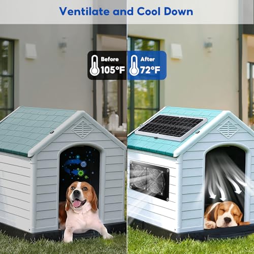 Solar Powered Fan,15W Waterproof Solar Dual Exhaust fan with 9.84Ft On/Off Cable for Small Chicken Coops, Sheds, Pet Houses, Outdoor Greenhouse Air Circulation