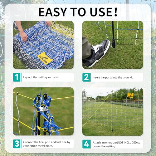 PPOLB Highly Visible Blue Electric Fence Netting, 42.5" H x 164' L, Portable Livestock Nets Mesh for Goats, Sheep, Hogs, Dog, Electric Fencing for Backyards, Homesteaders, Farms Ranches, and Gardens - size: 42.5" H x 164' L