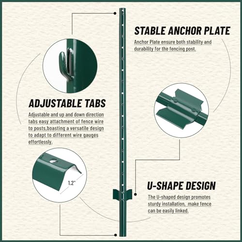 10-Pack 4.8 Feet Heavy-Duty Metal U Fence Posts for Wire Fencing | No-Dig Design · Powder-Coated Steel · For Garden, Yard & Animal Barrier - size: 4.8 Feet
