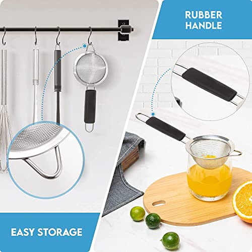 Fine Mesh Strainer - 3.4 Inch Round Sieve - Tea Strainers for Loose Tea, Coffee Strainer, Food Strainer, Juice Strainer, and Much More!
