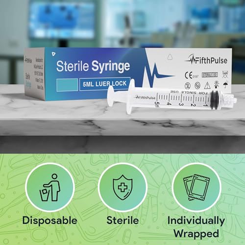 5 ml Syringe without Needle - 25 Pack of Individually Wrapped Disposable Syringes - Good for Medical, Scientific Lab, Home Use, and More - Sterile Luer Lock Syringes - style: 5 ML
