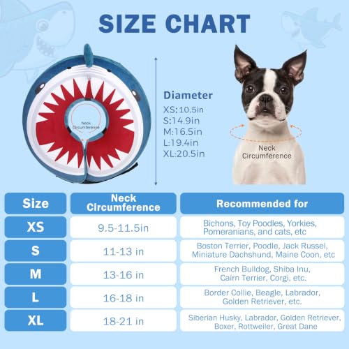 SCENEREAL Dog Cone Alternative After Surgery for Small Medium Large Dogs | Inflatable Cone Collar for Dogs Cats, Adjustable Soft Donut Recovery Collar to Prevent Licking, Shark Print E-Collars - color: Blue Shark, size: XS(Neck 9.5"-11.5")